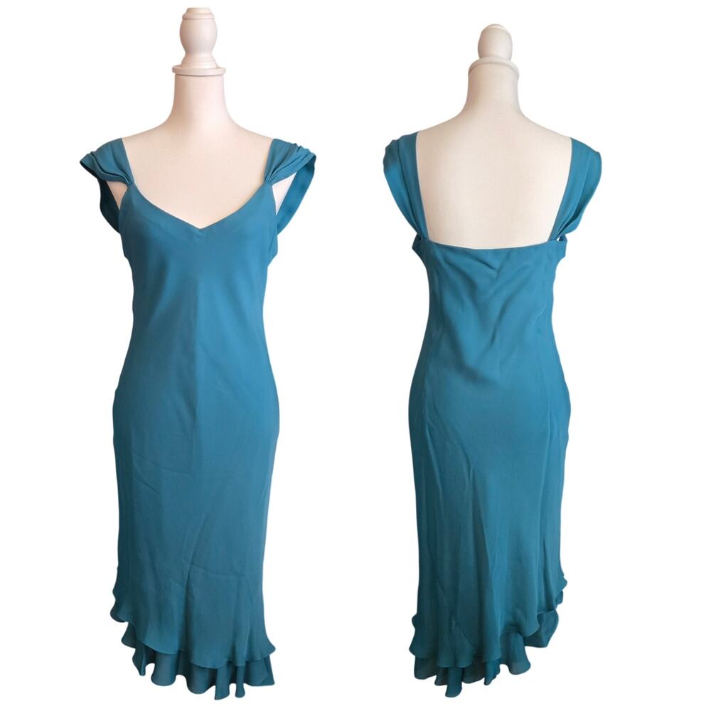 Romantic Feminine 100% Silk Bias Cut Asymmetric Midi Slip Dress 8 Jones New York